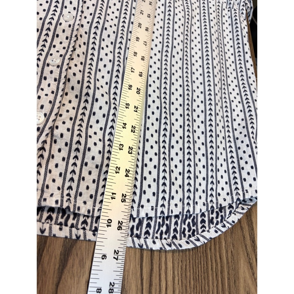 Garnet Hill Organic Cotton Button Front Blouse Navy White Print Tie Sleeve L - Picture 9 of 10